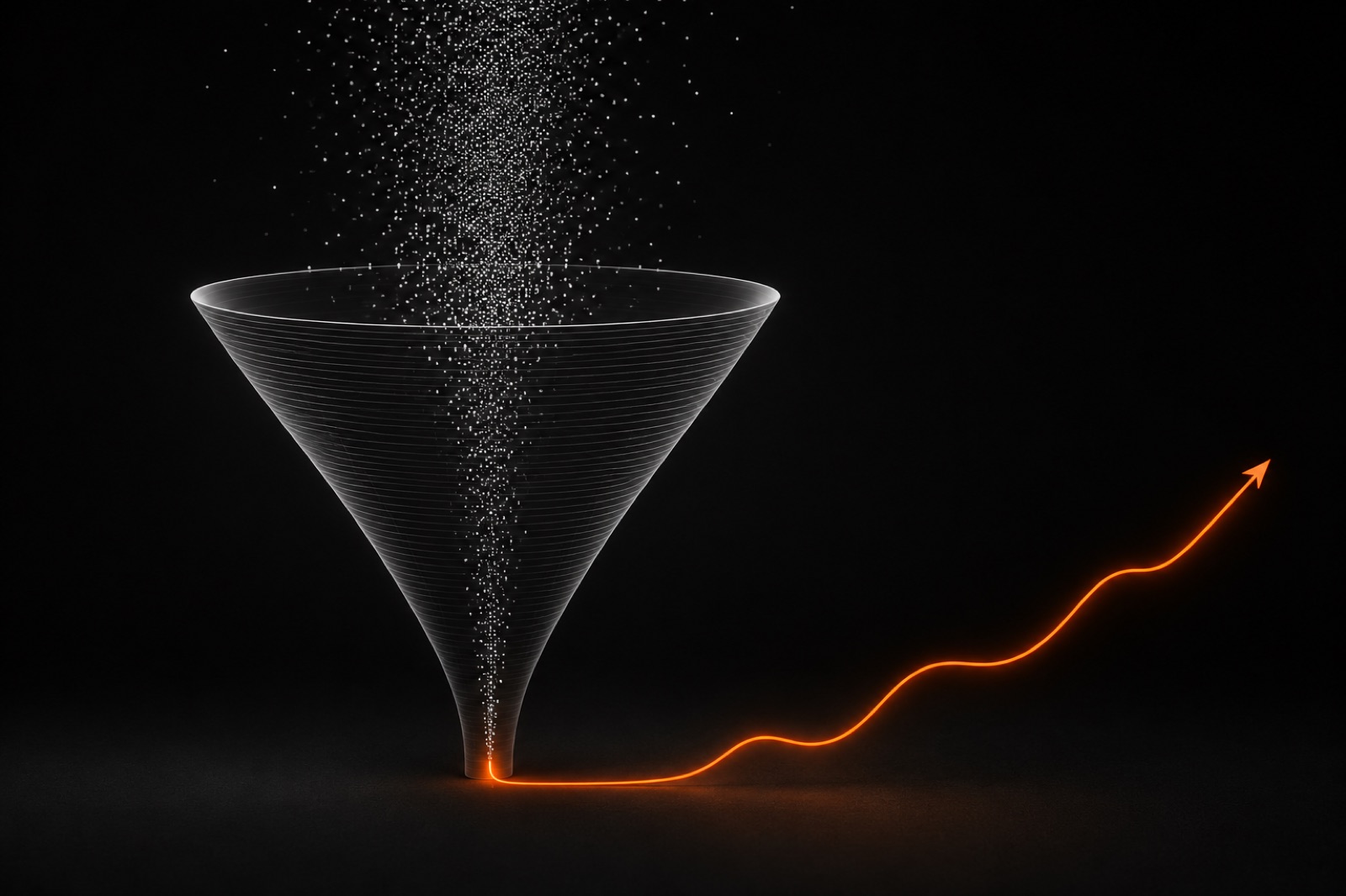 Conversion-Optimierung: Besucherstrom fließt durch einen Funnel und wird zu einer steigenden Anfragen-Kurve